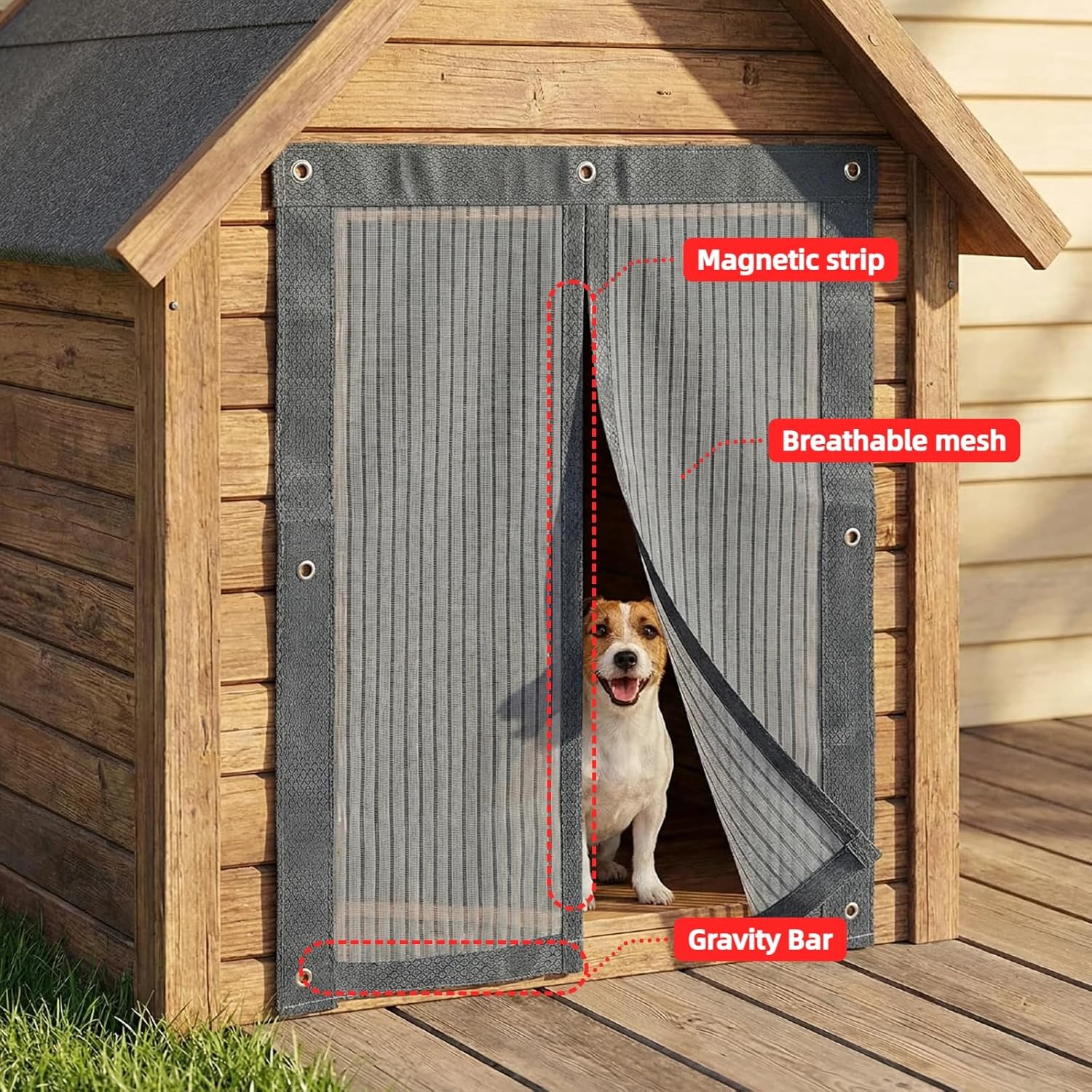 Ventilated Magnetic Screen Door for Dog Houses – Keep Flies & Mosquitoes Out, Breathable Mesh for a Cool Pet Space (15.7" W x 19.7" H)