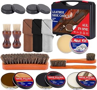 TUXIYA 15-Piece Shoe Shine Kit - Portable Leather Boot Polish Set with Horsehair Brush, Mink Oil for Black/Brown/Neutral Shoes