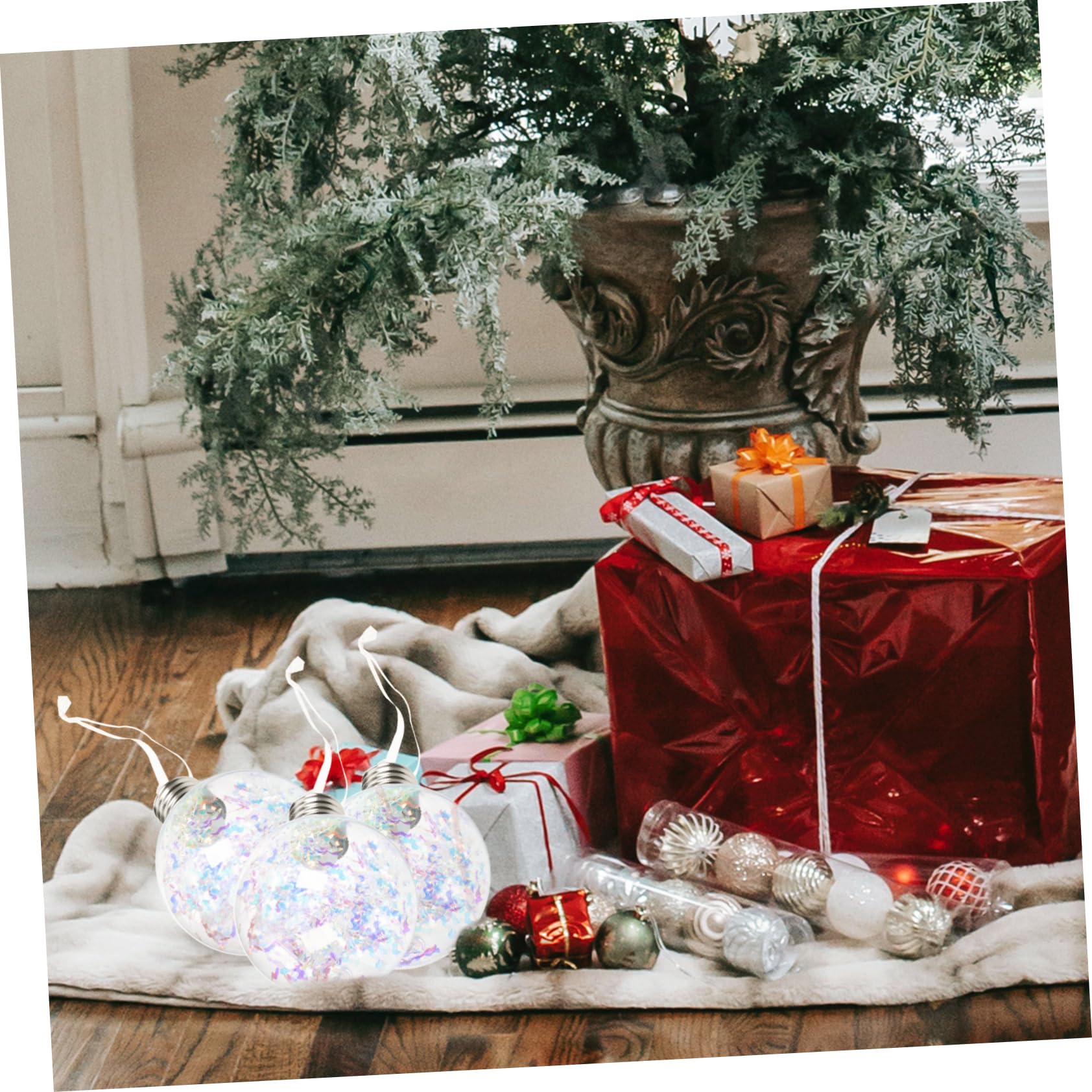 MAGICLULU 5 Sätze Weihnachtskugellichter Christbaumschmuck Irisierend Rot Ball Weihnachtsdeko Fairy Lights Dekoration Für Weihnachtsfeiern Baumbehang Schmücken Plastik Weiß 3 Stücke * 5