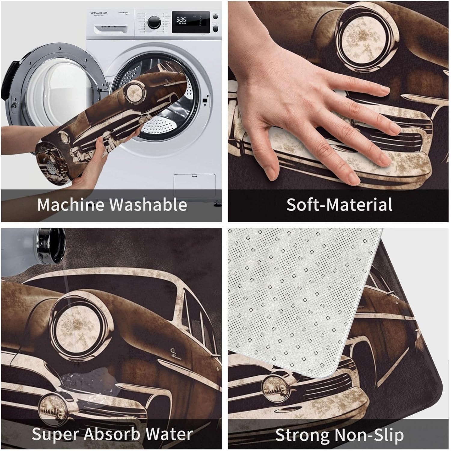 Outdoor Door Mat Front Door Mats American Car in Brown Anti-Slip Flannel DoorMats for Entrance Welcome Mat Indoor Outdoor Mat for Home Front Doormat for High Traffic Areas 24" x 16"