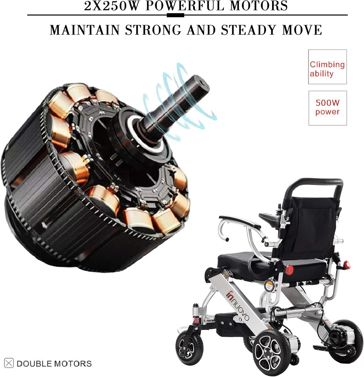 Intelligent Lightweight Foldable Electric Wheelchairs, Compact (Net Weight 43 lbs) Power Wheelchair, Portable Folding Carry Wheelchair, Durable Wheelchair (12.6 x 22 x 28) : Health & Household