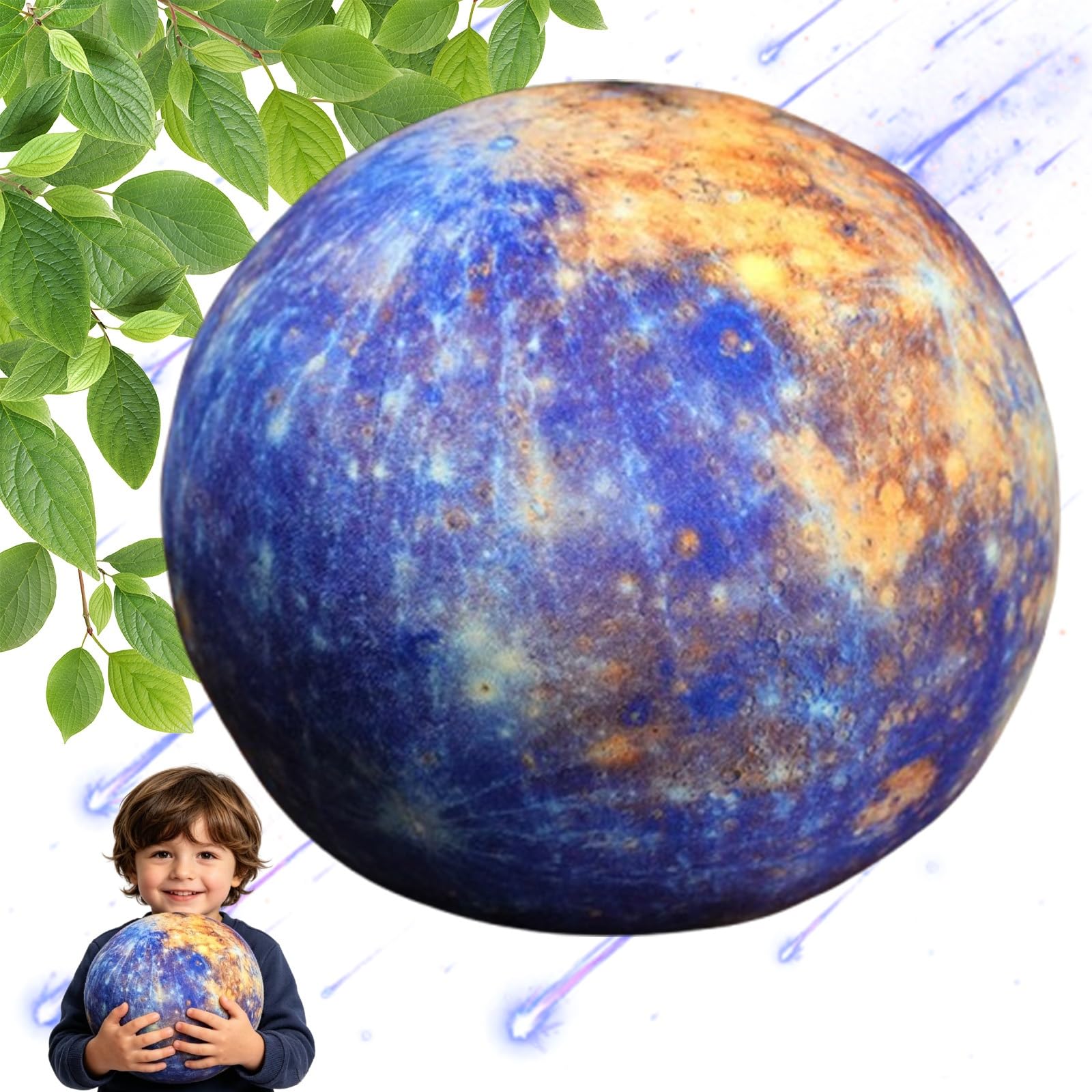 ZBELLO Plush Toy Earth, Sun, Moon, Mars Plush Stuffed Doll Cushion, Space Theme Decorative Pillow, for Living Room Sofa Decoration, Educational Cushion, Birthday Gifts (17cm,Mercury)