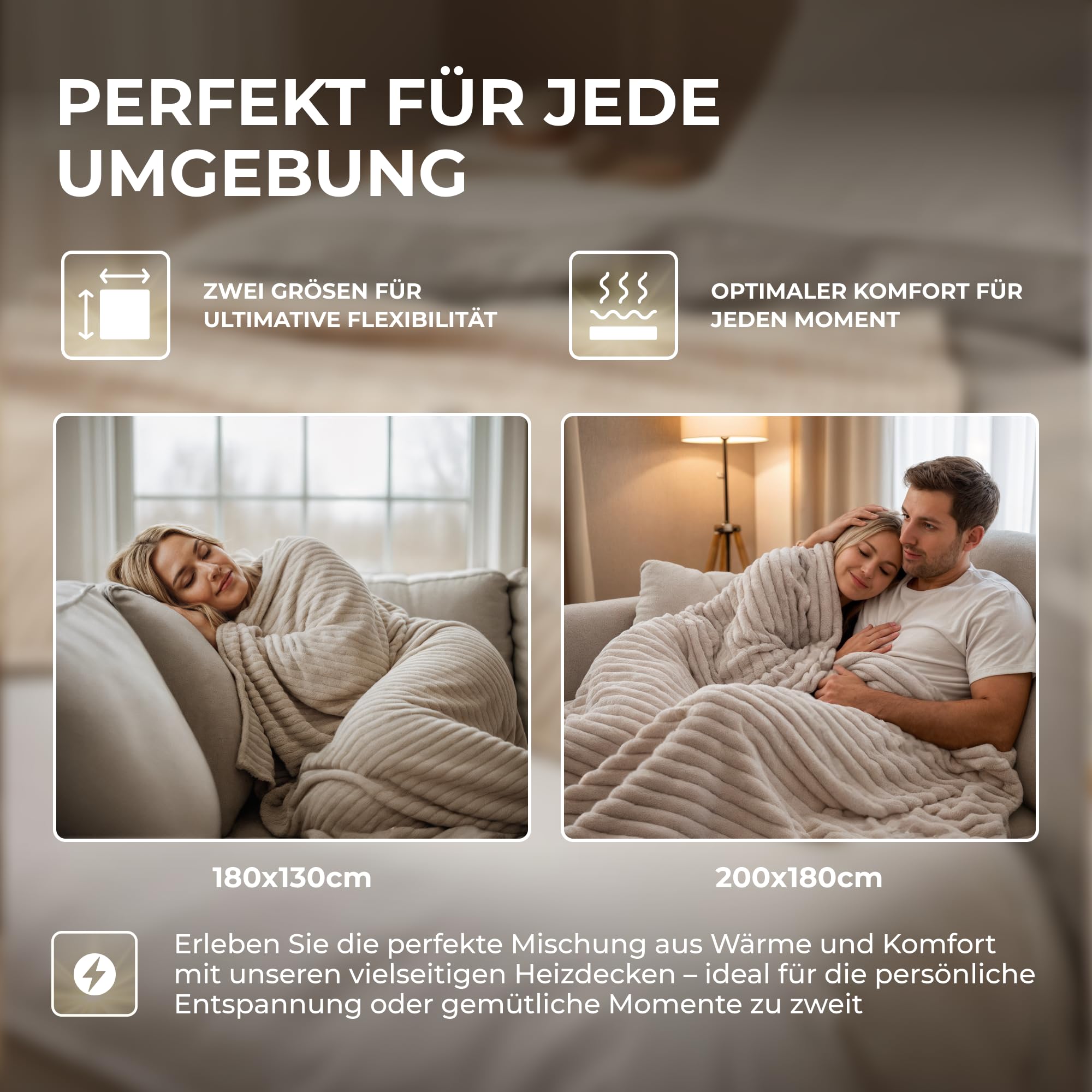 BR Bringer Infrarot Heizdecke - elektrische Kuscheldecke mit Abschaltautomatik & Überhitzungsschutz - 6 Heizstufen, Timer bis 10h, Kabel 2,45m, maschinenwaschbar, OEKO-TEX (200x180cm, Nordic Taupe)