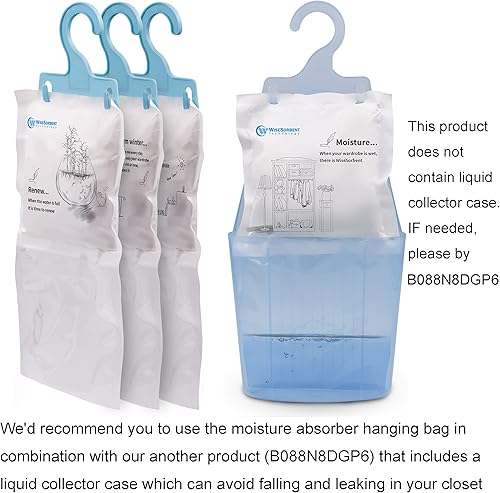 Miniatura 4 de Bolsas colgantes de repuesto para absorber la humedad, paquete de 24 paquetes (7 onzas cada una) de papel absorbente de humedad con 12 ganchos,
