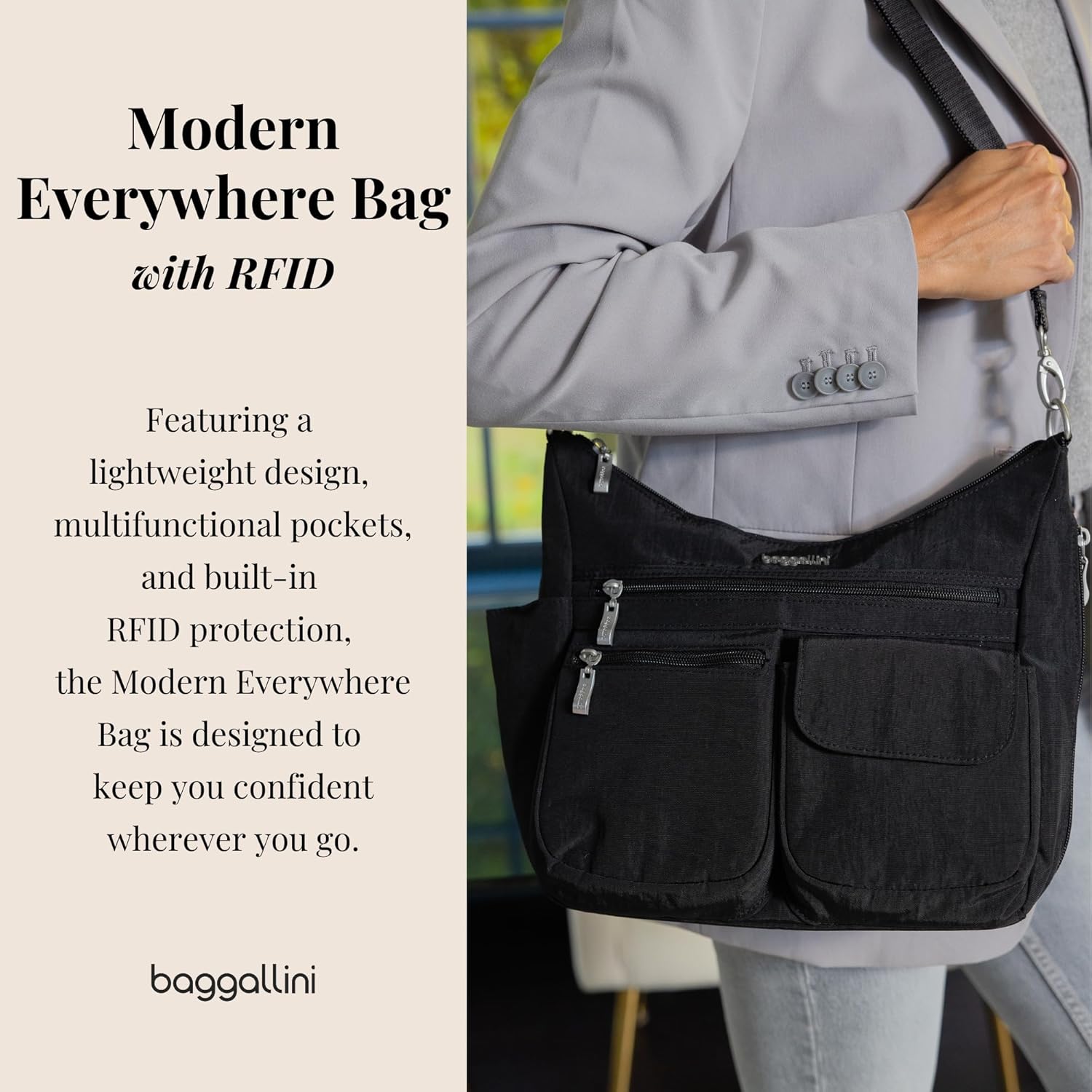 Baggallini Modern Everywhere Crossbody Bag for Women 11x9x4.5 Rfid Hobo Bag - Image 2