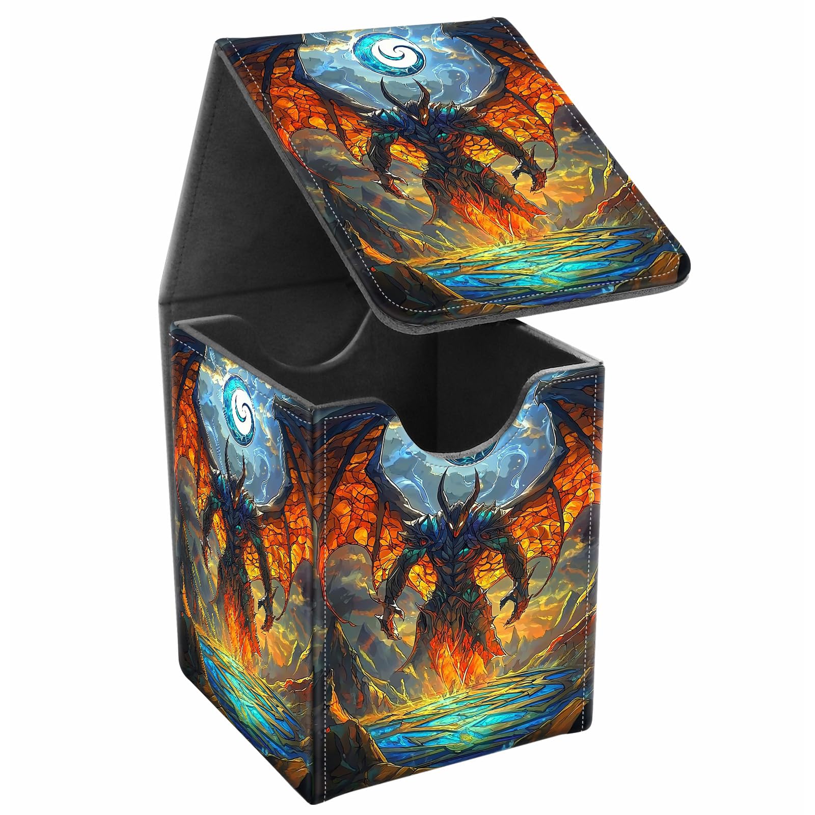 JANENFNA Card Deck Box, Card Storage Box Fits 100+ Single Sleeved Cards, Large Capacity PU Leather Card Storage Box with Strong Magnet for Magic Commander TCG/CCG, Evil Lord