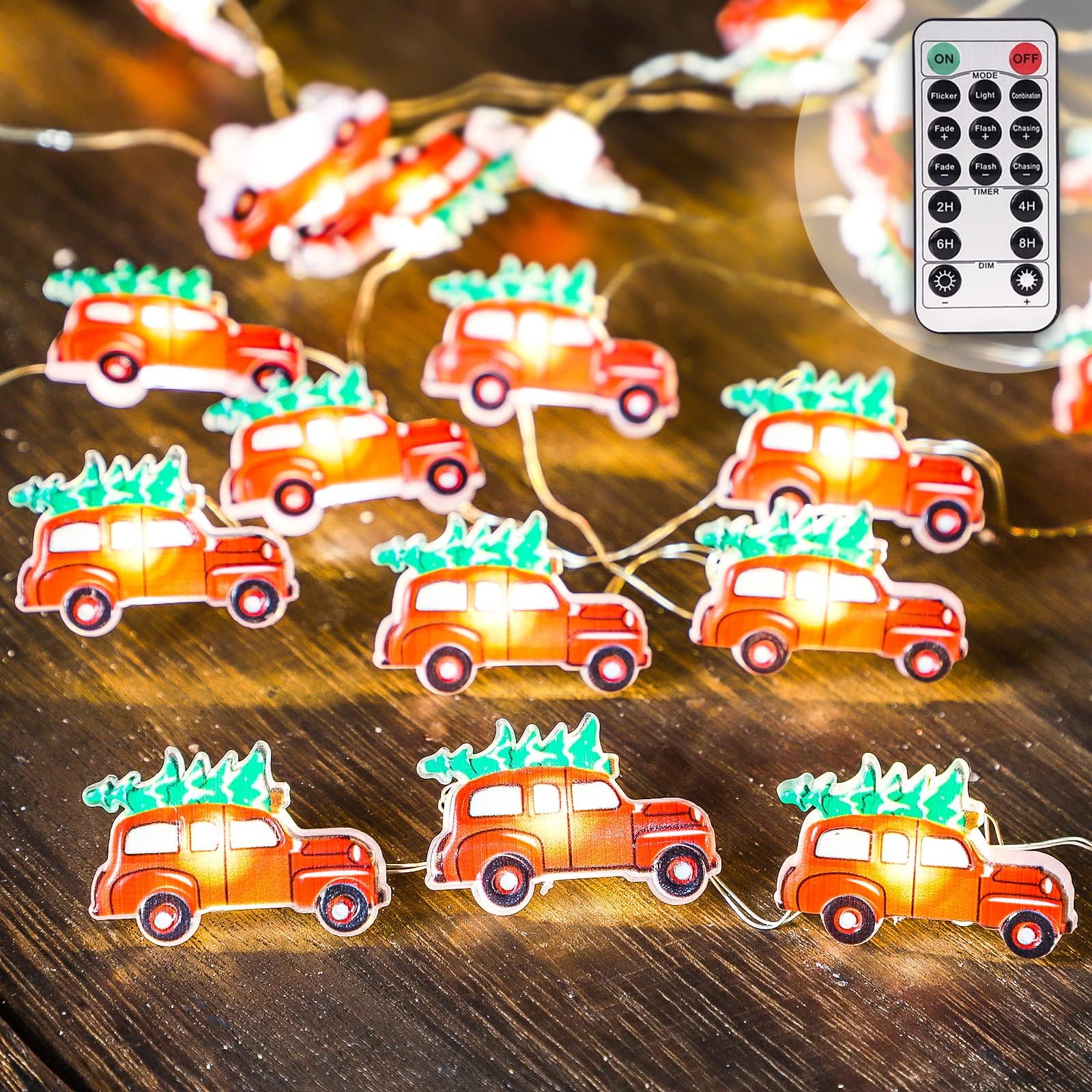 Impress Life Christmas Tree String Lights, 10 Ft 30 LEDs Xmas Theme car Fairy Lights , 8 Flash Lighting Modes, Battery & USB Powered with Remote Control and Timer for Party, Home Decor
