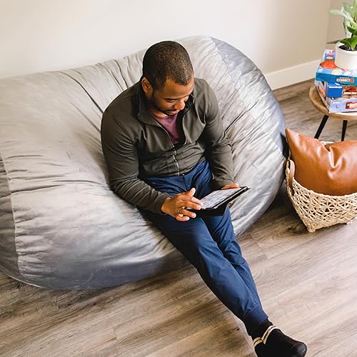 Miniatura 207 de Big Joe Fuf - Puf extragrande (XXL) relleno de espuma con funda extraíble, color niebla Lenox, poliéster tejido duradero, 6 pies, gigante Negro