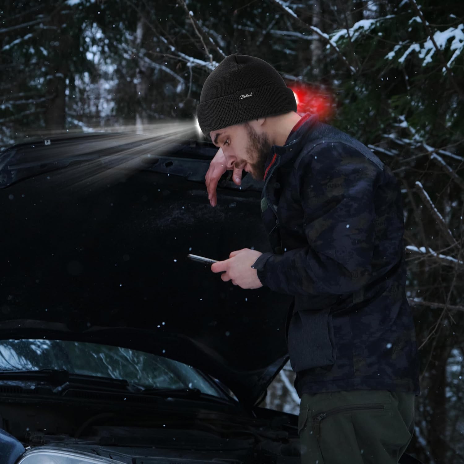 Etsfmoa Unisex Hat with Light,Front White Light and Rear red Light Dual LED Cap,Gifts for Men Dad Rechargeable Beanie - Image 8