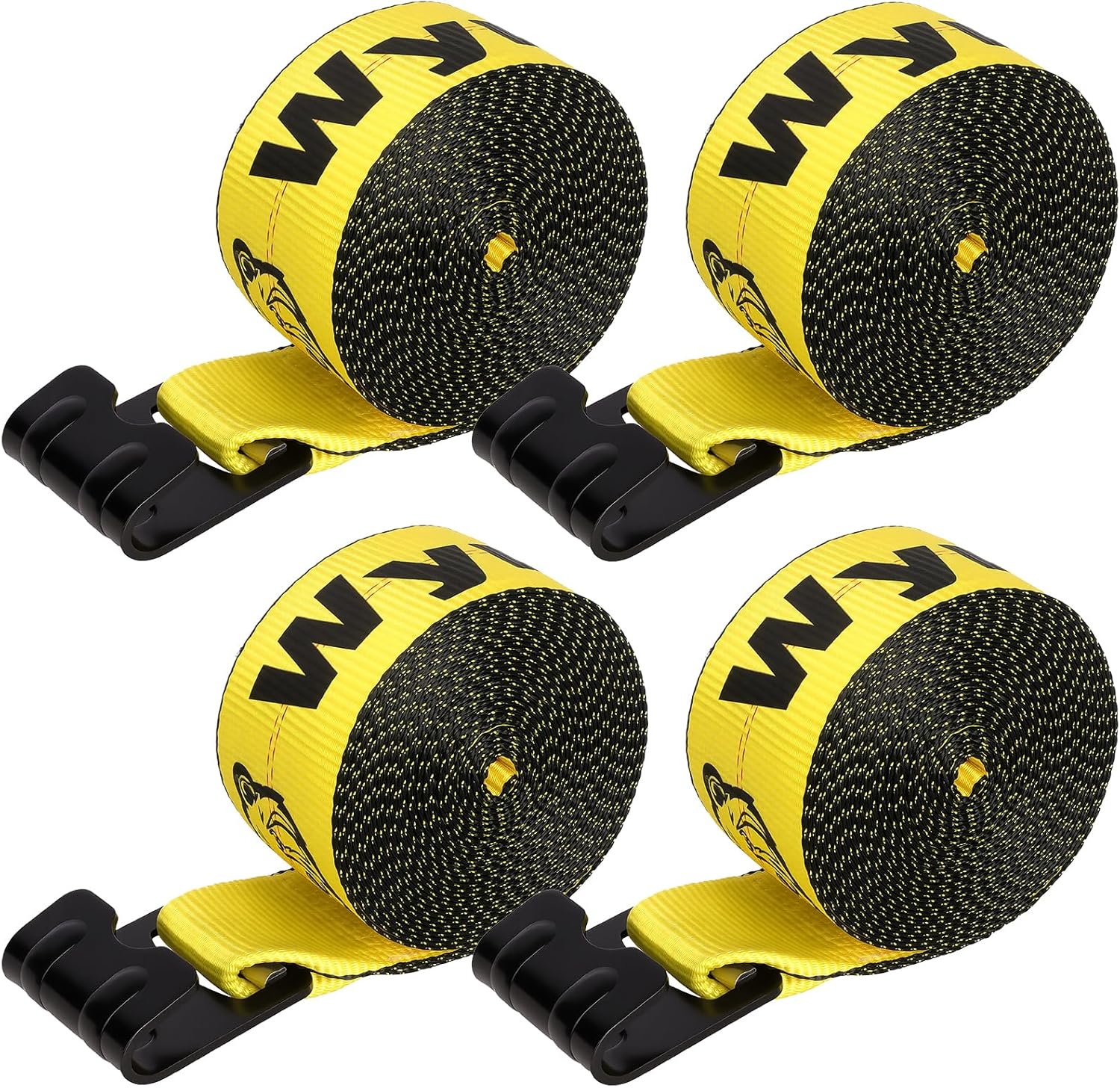 Winch Straps with Flat Hooks,4" x30' Heavy Duty Tie Down Strap,18,000 lbs Breaking Strength Truck Straps for Flatbed Trucks, Trailers, Cargo, Tree Saver, Yellow(4 Pack)