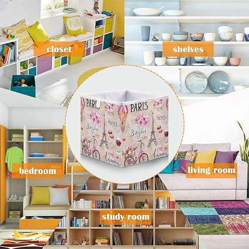 Miniatura 5 de France Paris - Cesta de almacenamiento de la torre Eiffel rectangular plegable para cuarto de bebé, organizador de cubo de tela plegable para sala