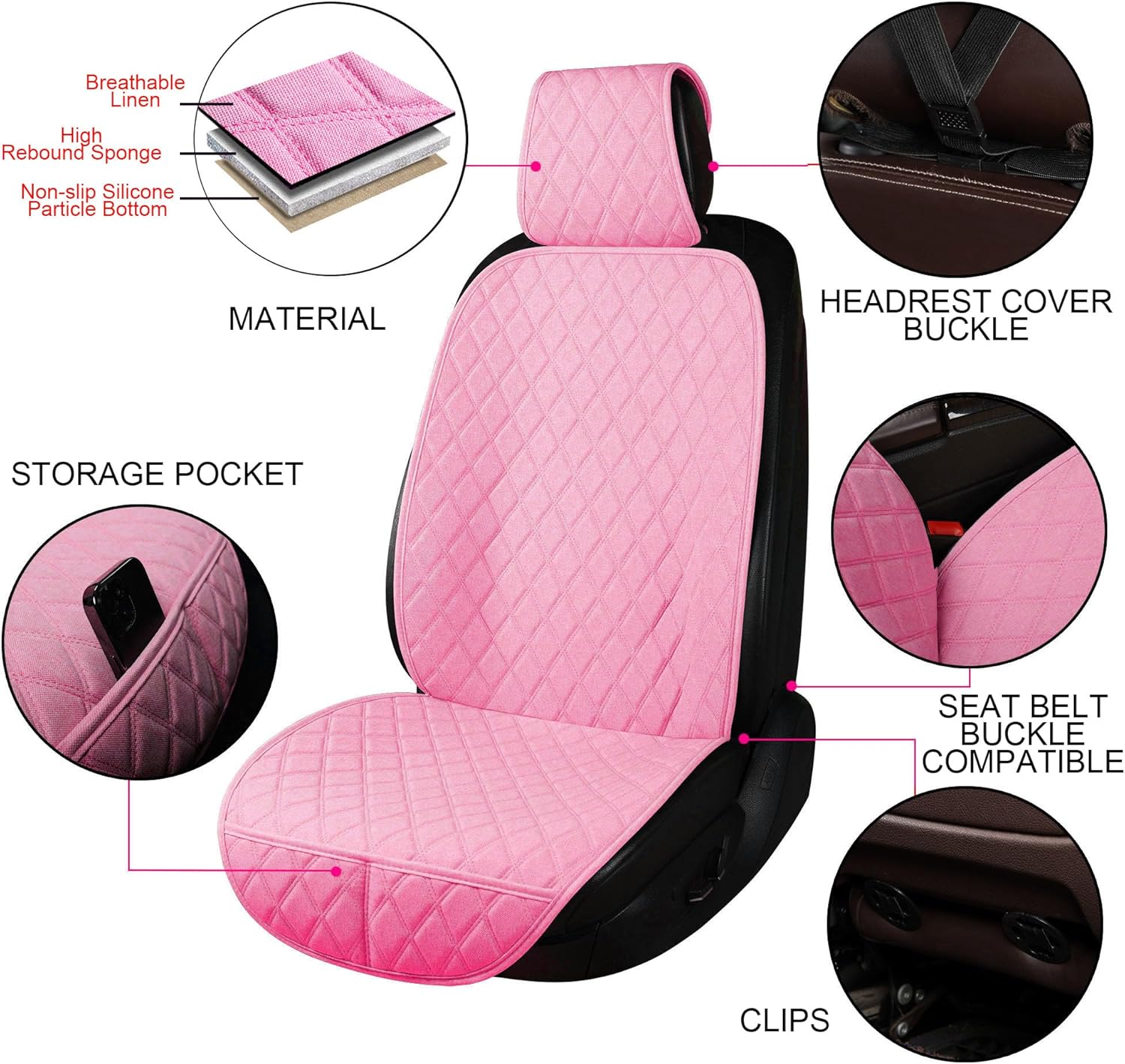ENOGE Linen Car Seat Covers Front Seat Covers Breathable Cloth Fabric Car Seat Protector Universal Fit Most Automotive, Van, SUV, Trucks(Pink, 1 Front Set)