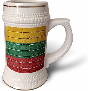 3dRose National flag of Lithuania painted onto a brick wall Lithuanian - Stein Mug, 18oz , 22oz, White