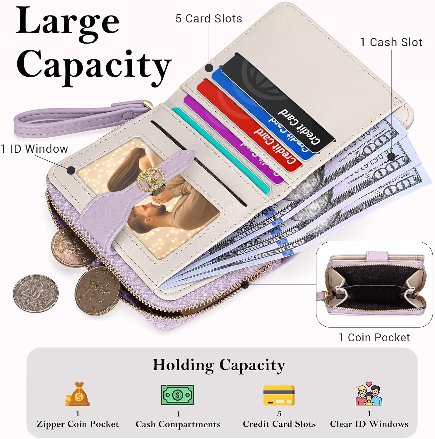 BIAOTIE Cute Bow Womens Wallet Bifold Zipper Around Wallet for Women Credit Card Holder Purse for Girl Aesthetic Leather Card Holder Purse image 2