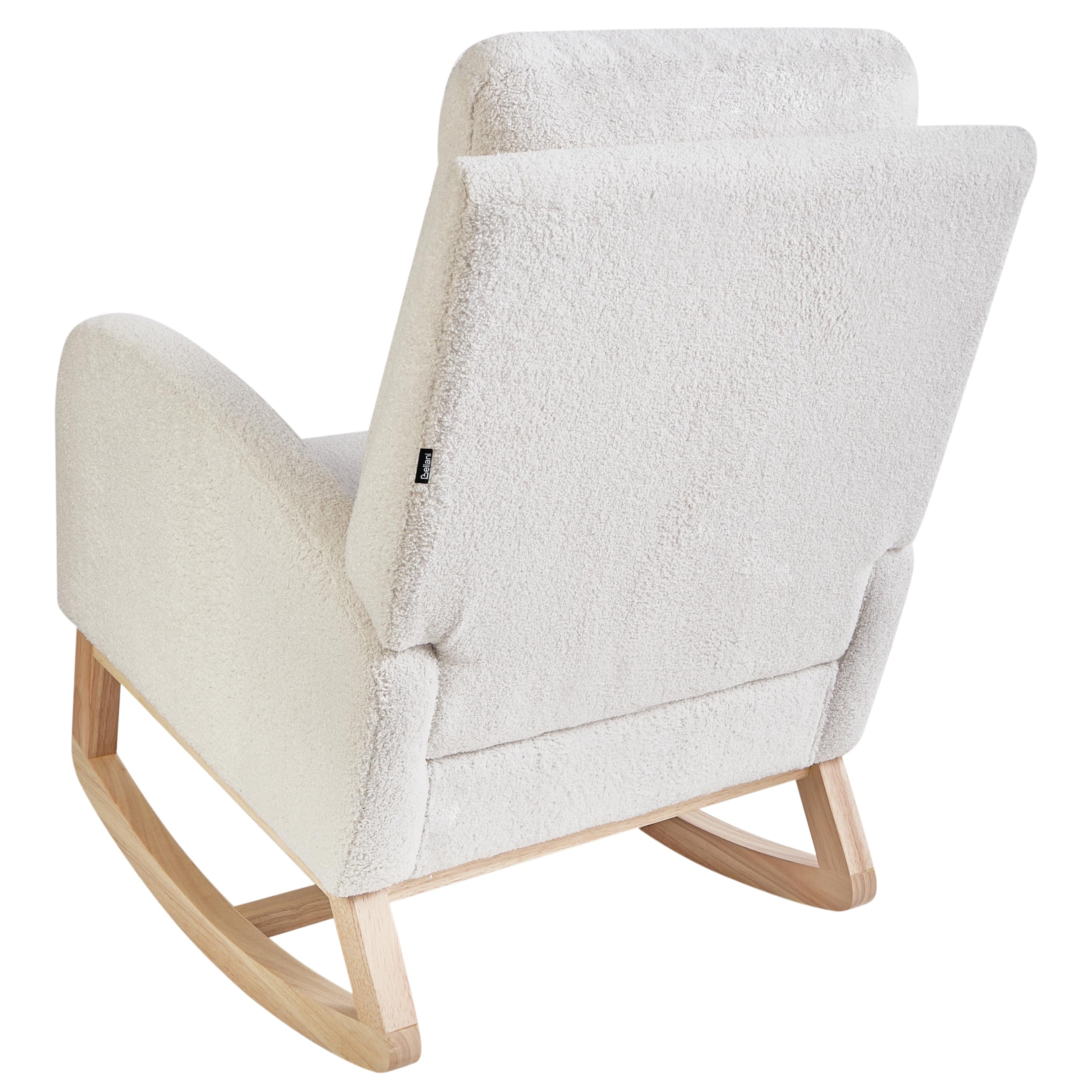 Beliani Silla Mecedora balancín tapizado de bouclé Patas de Madera de Caucho con reposabrazos Sala de Estar sillón de Lactancia Blanco Crema Alsta