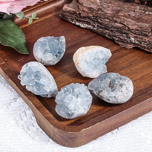 Miniatura 3 de Amogeeli Decoración de muestra de cristal celestita azul crudo irregular, piedra curativa de geoda en racimo, 0.02-0.11 libras
