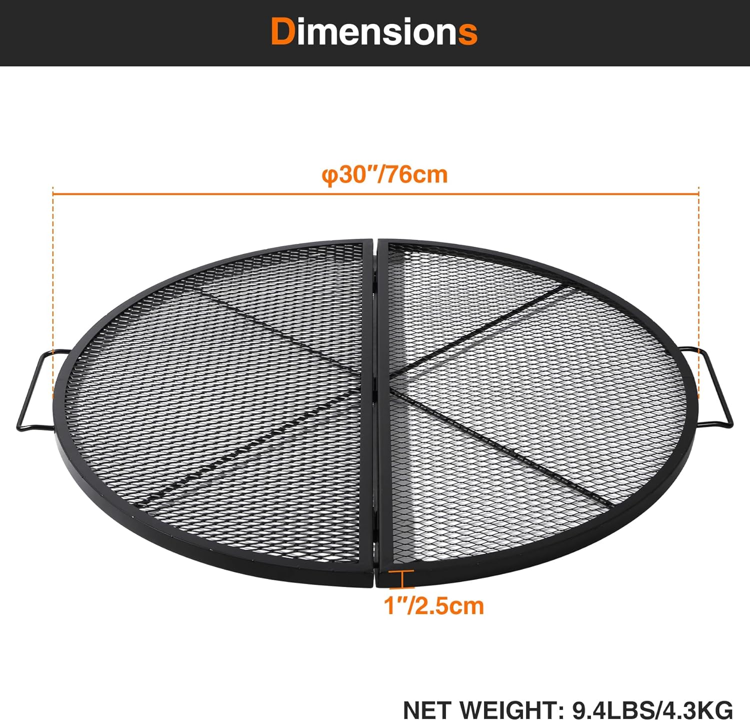 X-Marks Fire Pit Cooking Grill Grates Portable, Heavy Duty Folding Round Campfire Grill Grate, Firepit Grill Grate with Handles for Outdoor BBQ Picnic, Black 30 Inch