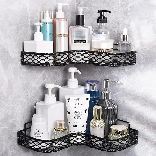 CHRERNA Corner Shower Caddy, 2 Packs No Drilling Bathroom Shelves, Rustproof Stainless Shower Organizer Storage Shower Shelves with Adhesive Sticker for Bathroom Accessories & Kitchen (White)