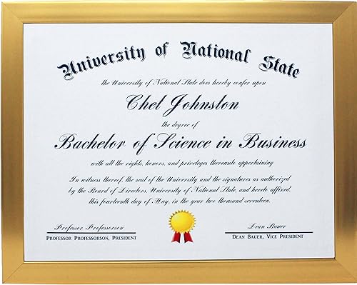 Marco dorado de 8.5 x 11 pulgadas para certificado de galería y documentos, moldeado ancho, incluye accesorios para colgar y caballete de