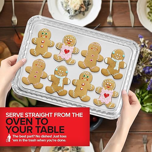 Vista 13 de Stock Your Home Sartenes de aluminio – Paquete de 15 bandejas desechables de papel de aluminio – Hojas reutilizables antiadherentes para hornear