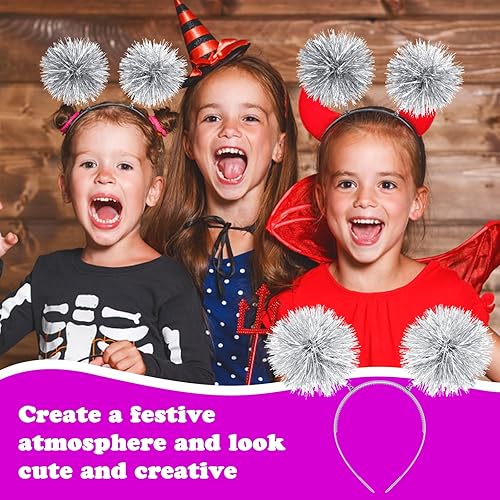 Miniatura 4 de Foil Strips Pom Pom Headband Tinsel Fashion Headband Fluffy Ball Hair Loop Cosplay Hair Accessory for Women Girl Party