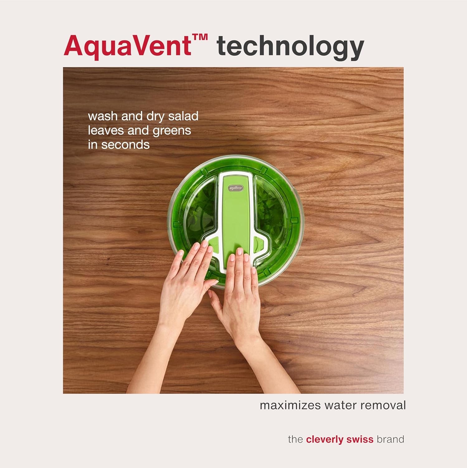 Zyliss Easy Spin 2 AquaVent Large Salad Spinner - Salad Spinner with Pull Cord - Salad Bowl for 4 to 6 Servings - Manual Vegetable and Fruit Dryer - Vegetable Spinner with Brake - Green, Large