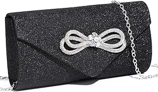 Women Evening Handbag Shiny Crystal Bow Flap Clutch Purse for Women Wedding Party Prom Purse