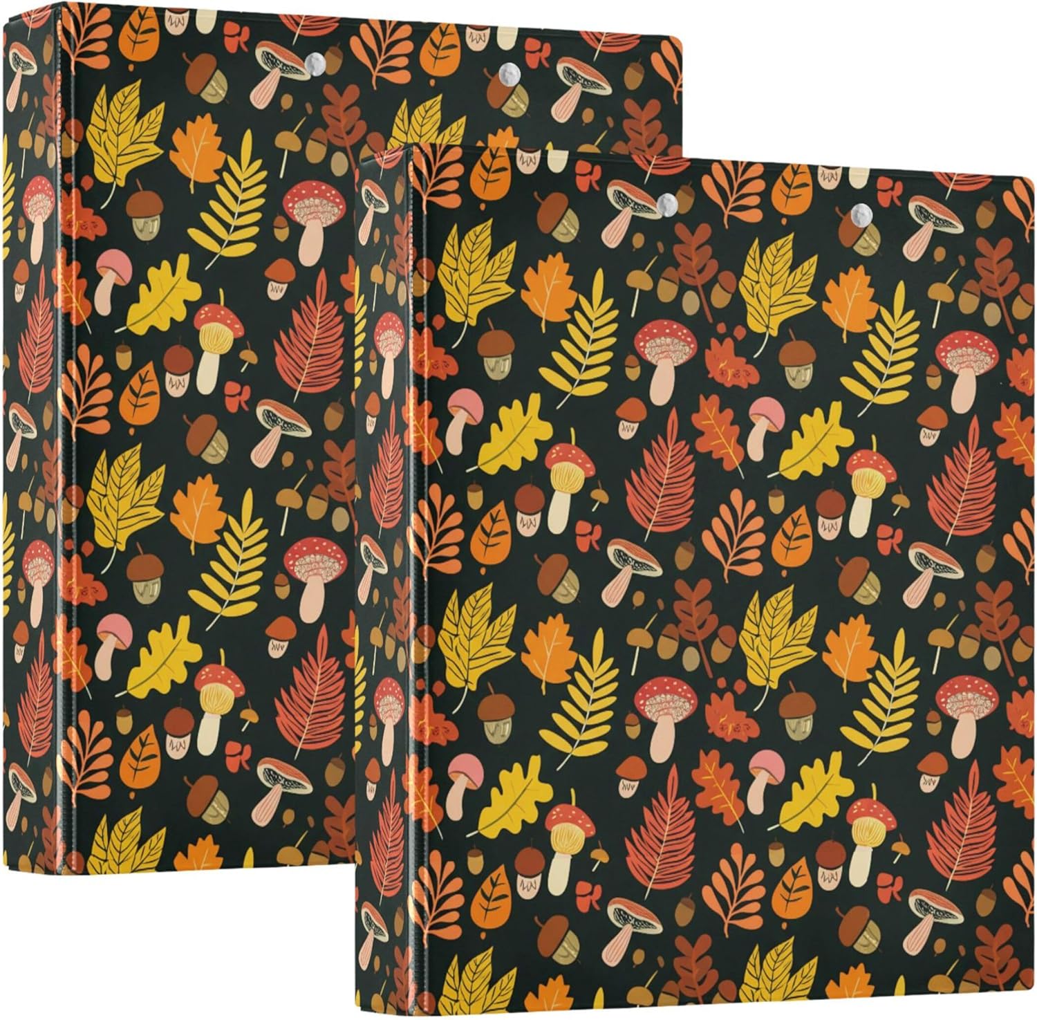 Wild Mushrooms 3 Ring Binders, 1.5” Round Ring Binders with Clipboard - Letter Size, 3 Interior PVC Clear Pockets & Anti-Slip Clip for Office School Supplies, 2PCS