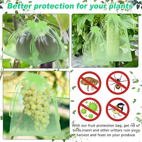 Miniatura 7 de Boao 200 bolsas de protección de frutas con cordón para proteger la red de verduras, bolsas de malla reutilizables para jardín manzanos (8 x 12
