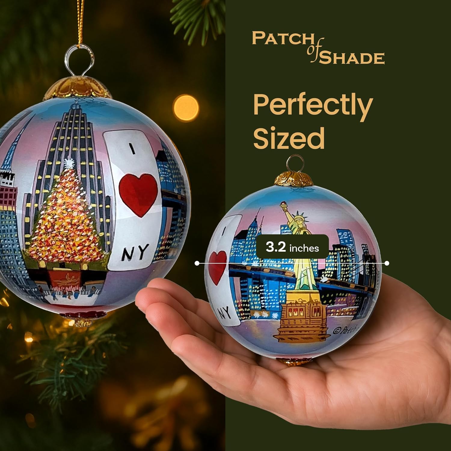 New York City at Sunset Christmas Ornament Hand Painted from Inside with Decorative Gift Box - Image 9