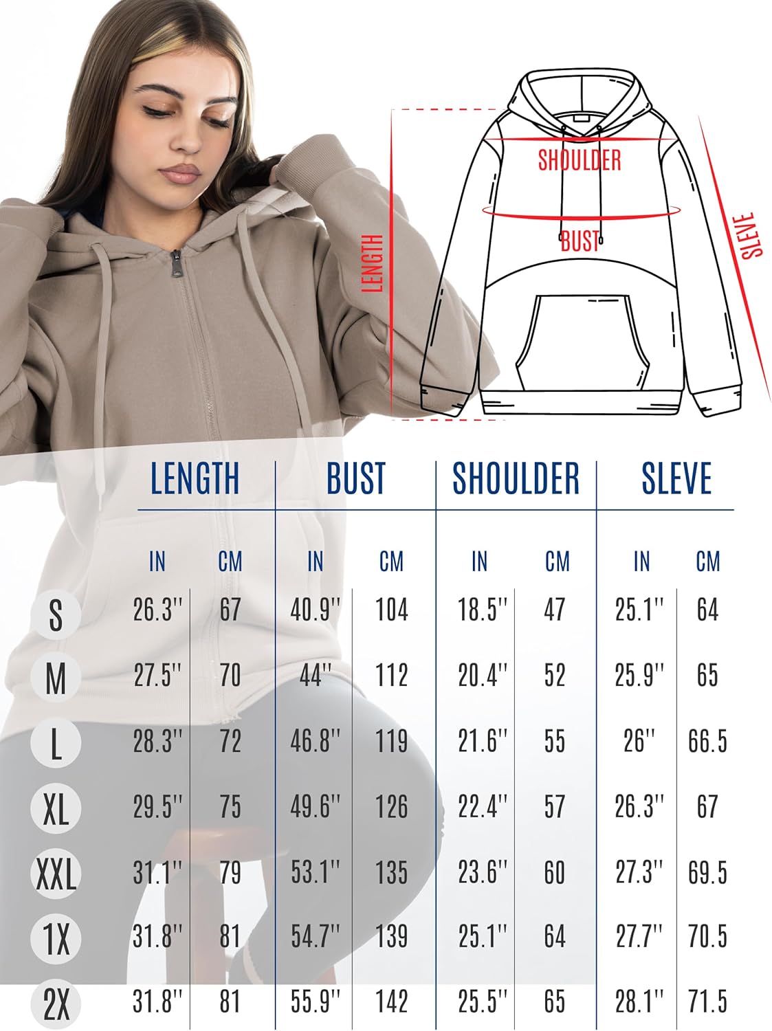 Oversized Zip Up Hoodie for Women, Soft Fleece Cotton Blend, Cozy Full Zip Sweatshirt - Image 8
