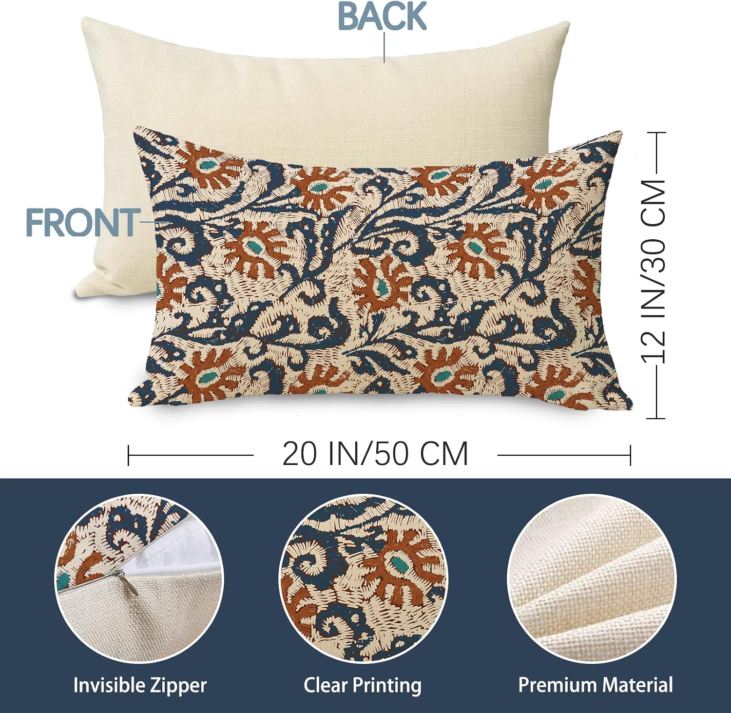 Vintage Floral Lumbar Decorative Throw Pillow Cover 12 x 20, Rectangular Boho Retro Flower Embroidered Outdoor Home Decor, Farmhouse Sofa Couch Cushion Case Housewarming Gift image 3