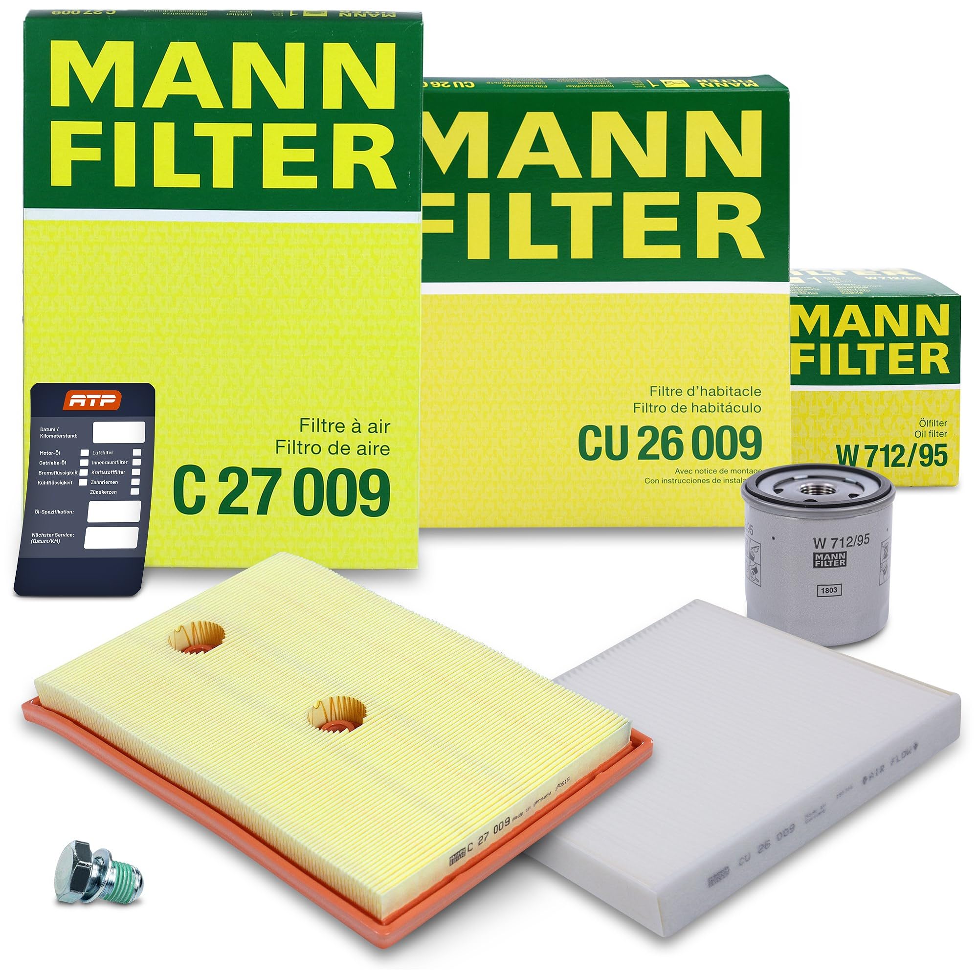 MANN-FILTER Inspektionspaket Filterset 1x Ölfilter, 1x Luftfilter, 1x Innenraumfilter, 1x Ölablassschraube mit Dichtring, 1x Ölwechselanhänger,