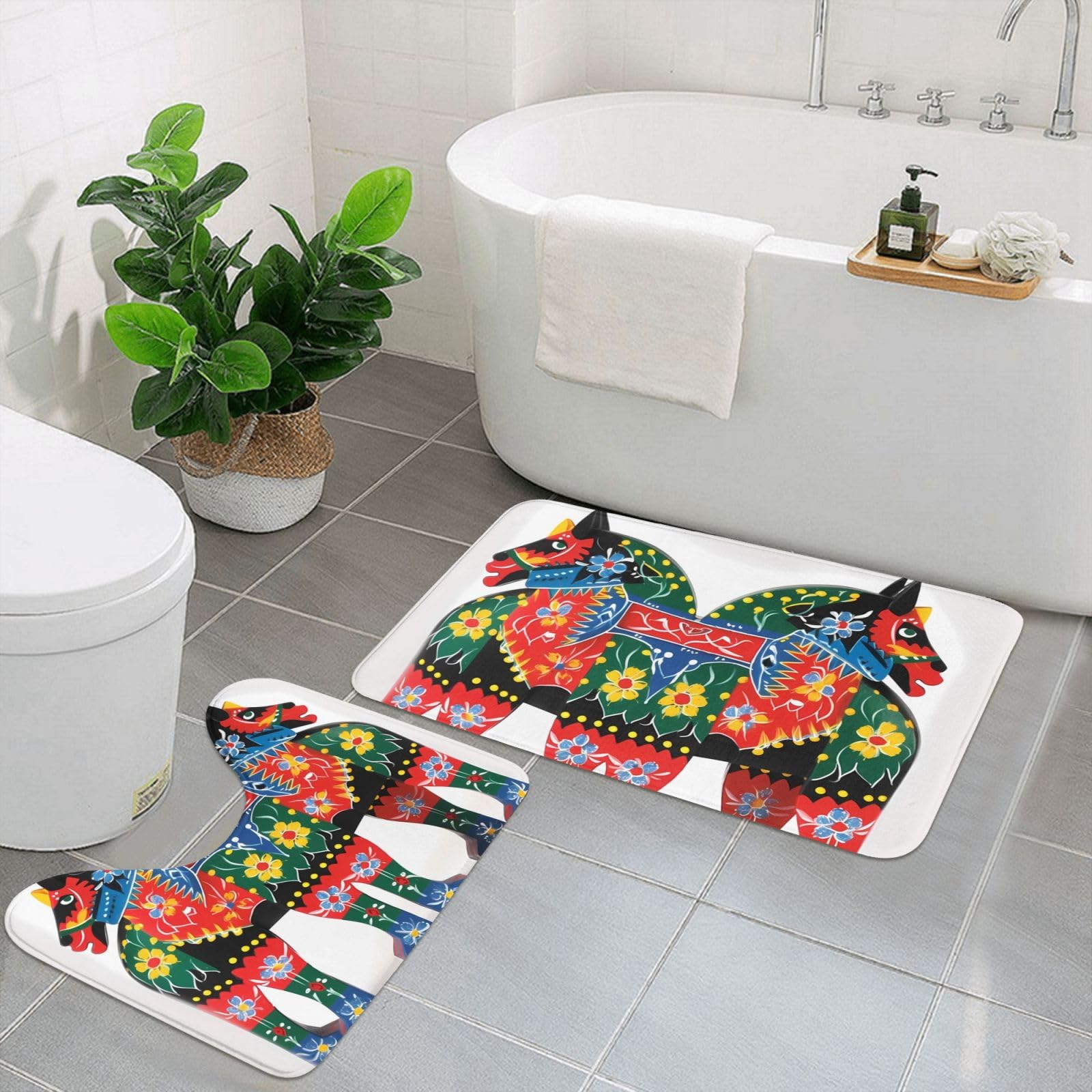 Tapis de bain en microfibre motif cheval suédois haut de gamme antidérapant lot de 2