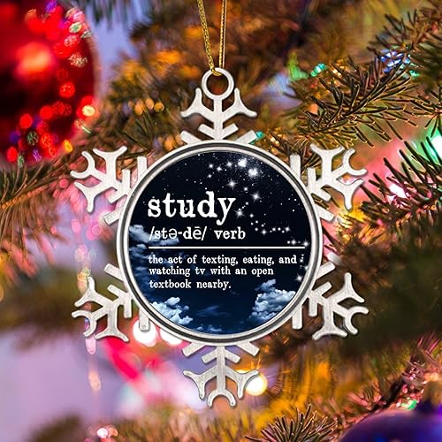 Miniatura 4 de CowkissSign Adornos de estudio  Adorno de definición de estudio de Navidad  Diccionario Significado de Navidad Copo de nieve de metal Árbol de