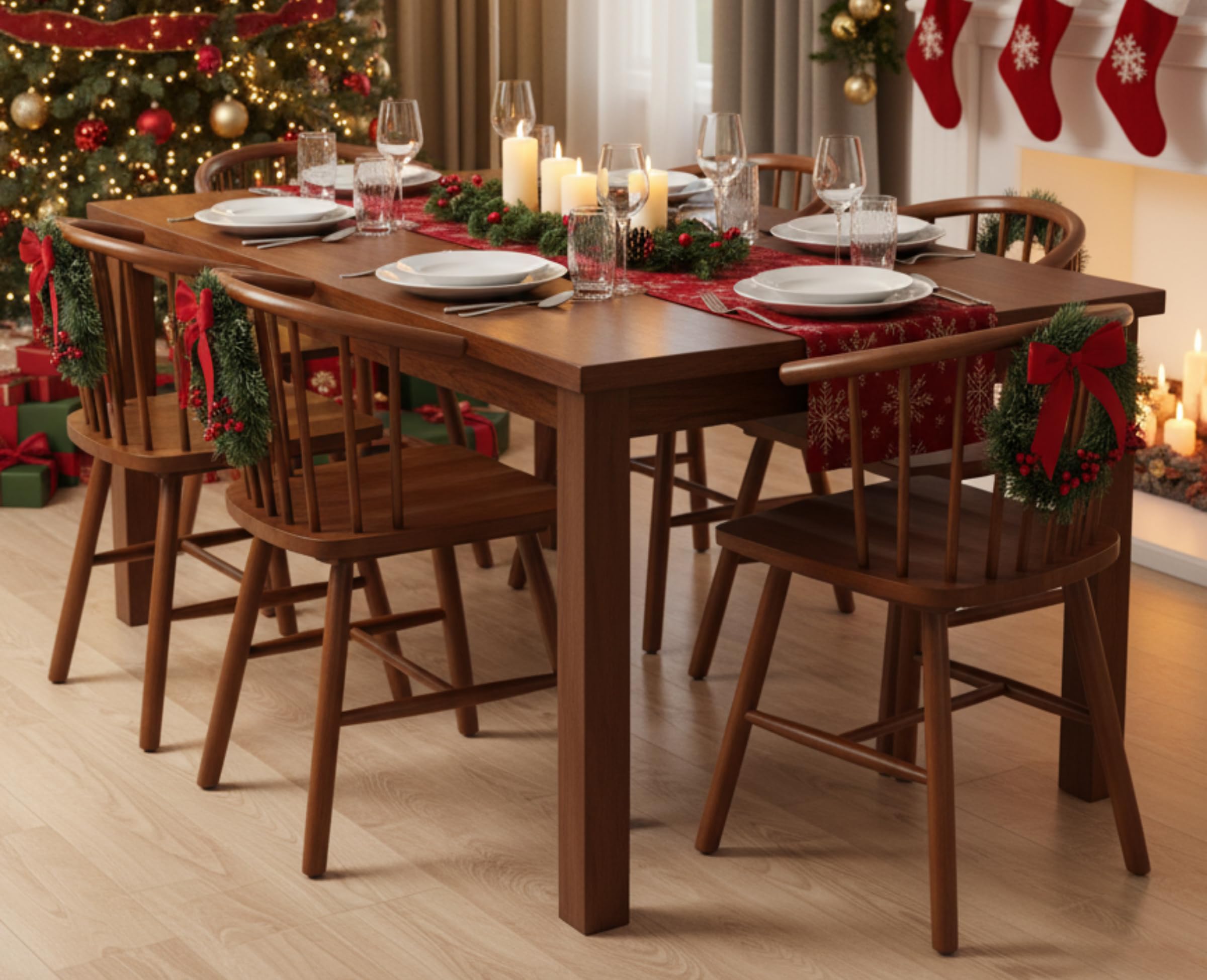 Walnut Dining Chairs Set 6 Farmhouse Spindle Arms Curved Back Windsor Brown image 7