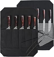 Vista 1 de Denifiter Bolsa enrollable para cuchillos de chef con 5 ranuras, rollo de cuchillo de lona de cera con tela profesional anti corte