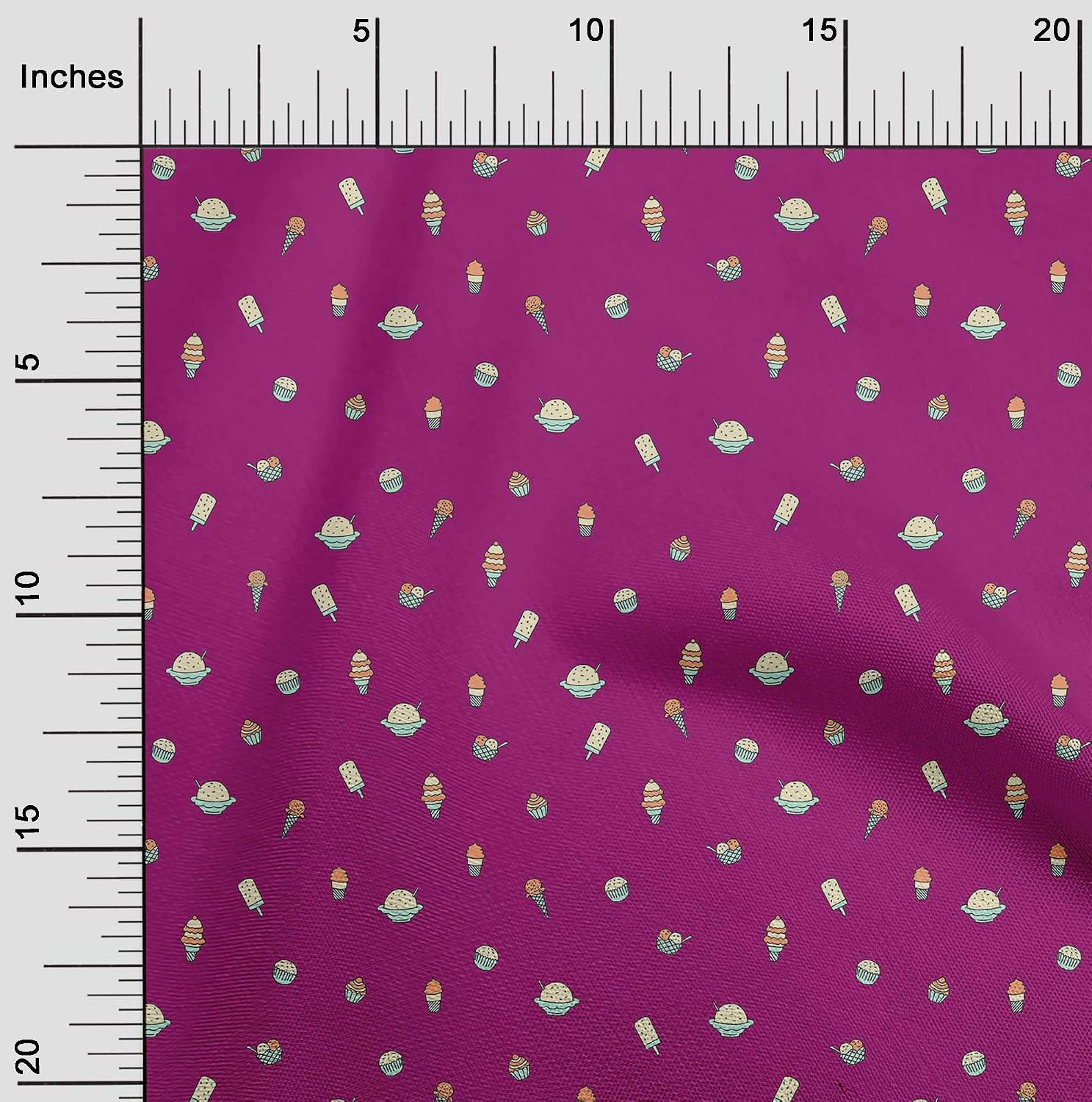 oneOone Polyester Spandex Dark Magenta Fabric Ice Cream & Cupcakes Fabric for Sewing Printed Craft Fabric By The Yard 56 Inch Wide-407-49