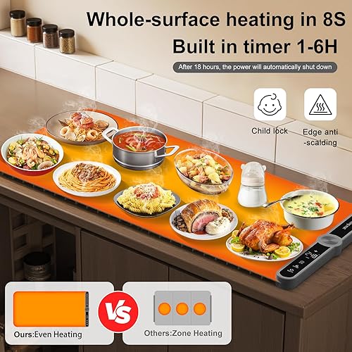Miniatura 4 de Tapete de calentamiento extra grande para alimentos XXL 40 x 15 pulgadas, calentadores electrónicos suaves de alimentos para fiestas, bufé,