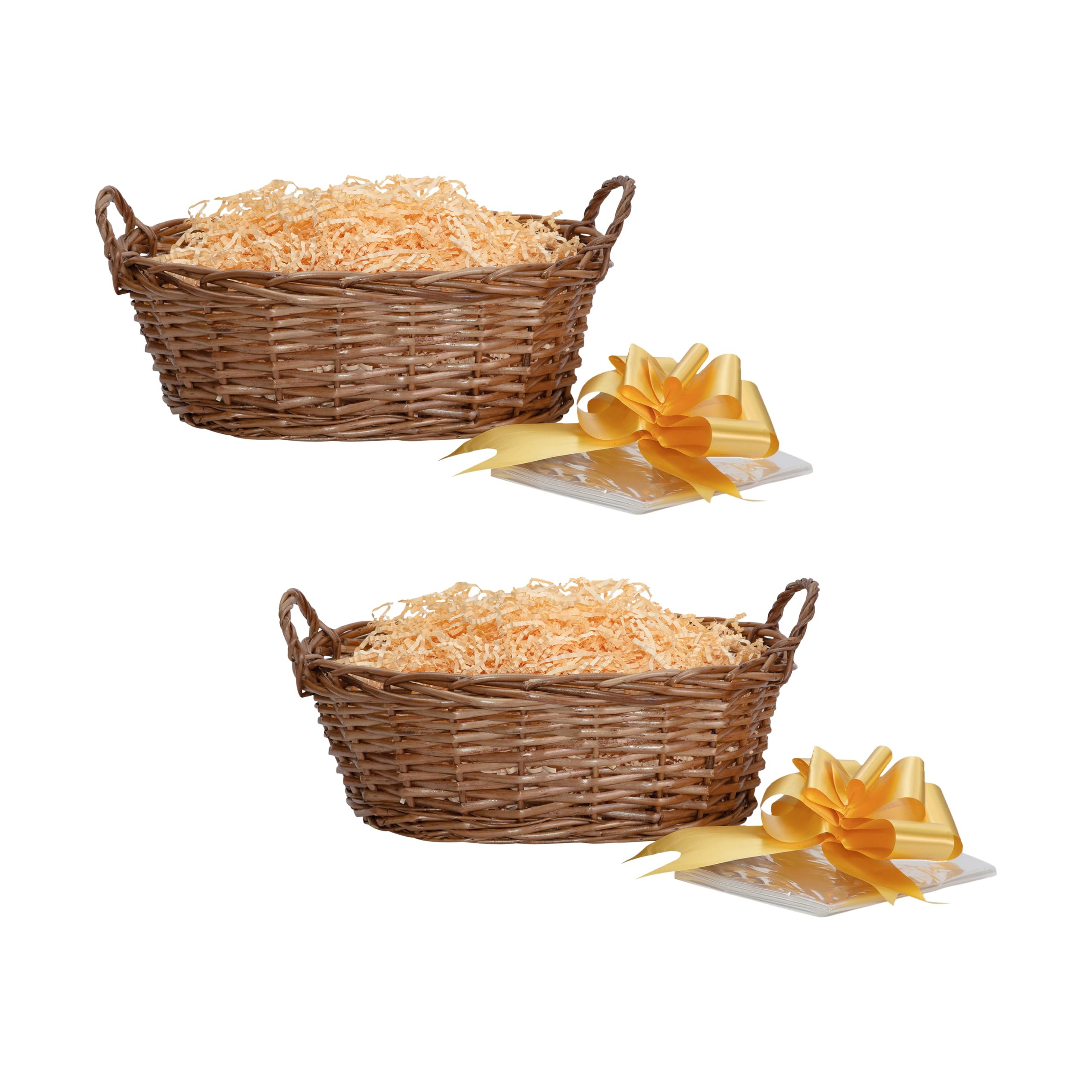 Wickerfield Brown Baskets, Beige Fillings Set Of 2 Handwoven Wicker Gift Baskets Diy Empty Hamper Kit For Christmas, Christening, Wedding, Birthday Gift (Brown Baskets, Beige Fillings)