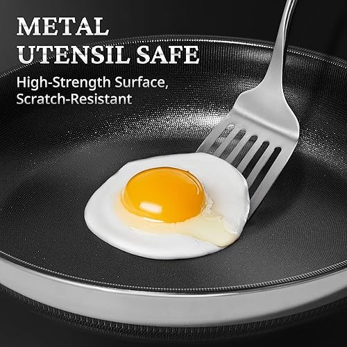 Miniatura 6 de KOKHUB Sartenes antiadherentes de cerámica de titanio con tapas, juego de sartenes de acero inoxidable de tres capas de 12 pulgadas, no tóxico, sin