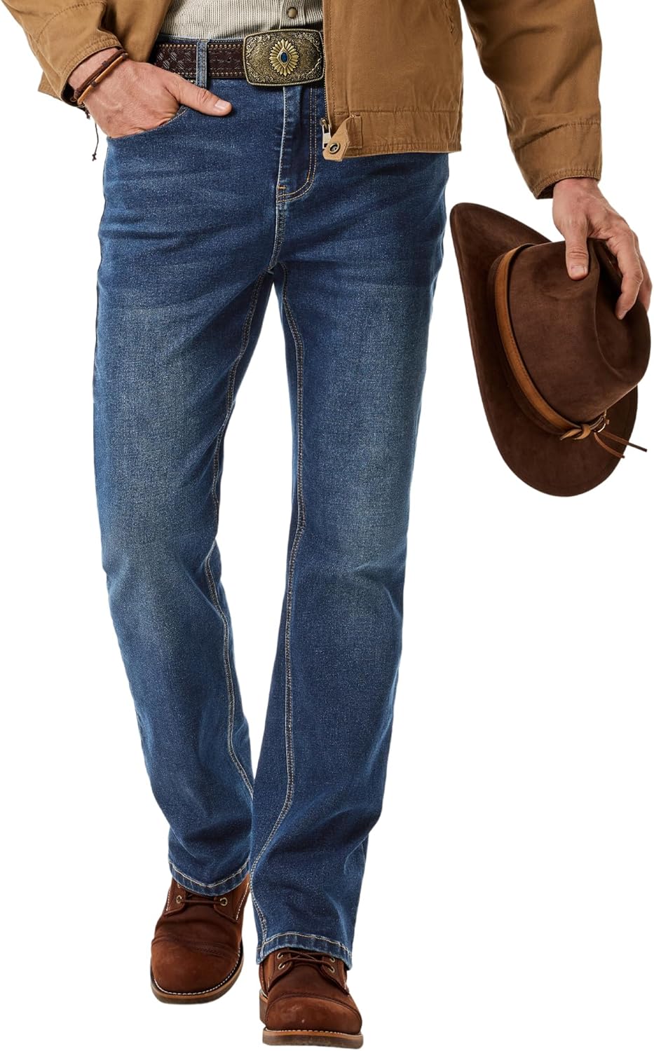 JMIERR Men's Stretch Jeans Boot Cut Western Retro Cowboy Straight Leg Denim Pants