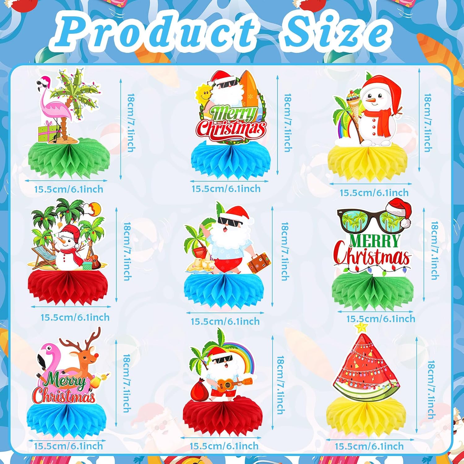 HOWAF 9Pcs Hawaiian Christmas Decorations Honeycomb Centepieces, Tropical Christmas Party Table Toppers Centerpieces for Mele Kalikimaka Decorations Flamingo Tropical Xmas Party Supplies