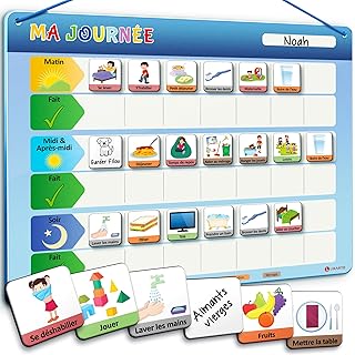 LIKARTO® Planning journalier pour Enfants - Tableau magnétique Montessori Enfants avec 147 aimants et cordelette - Entièrement inscriptible et effaçable - Apprendre Les routines Quotidiennes