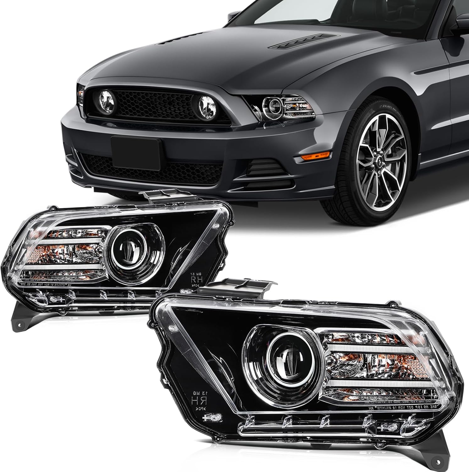 SCITOO Headlight Assembly Fits For 2013-2014 for Ford For Mustang Headlamp Driver and Passenger Side