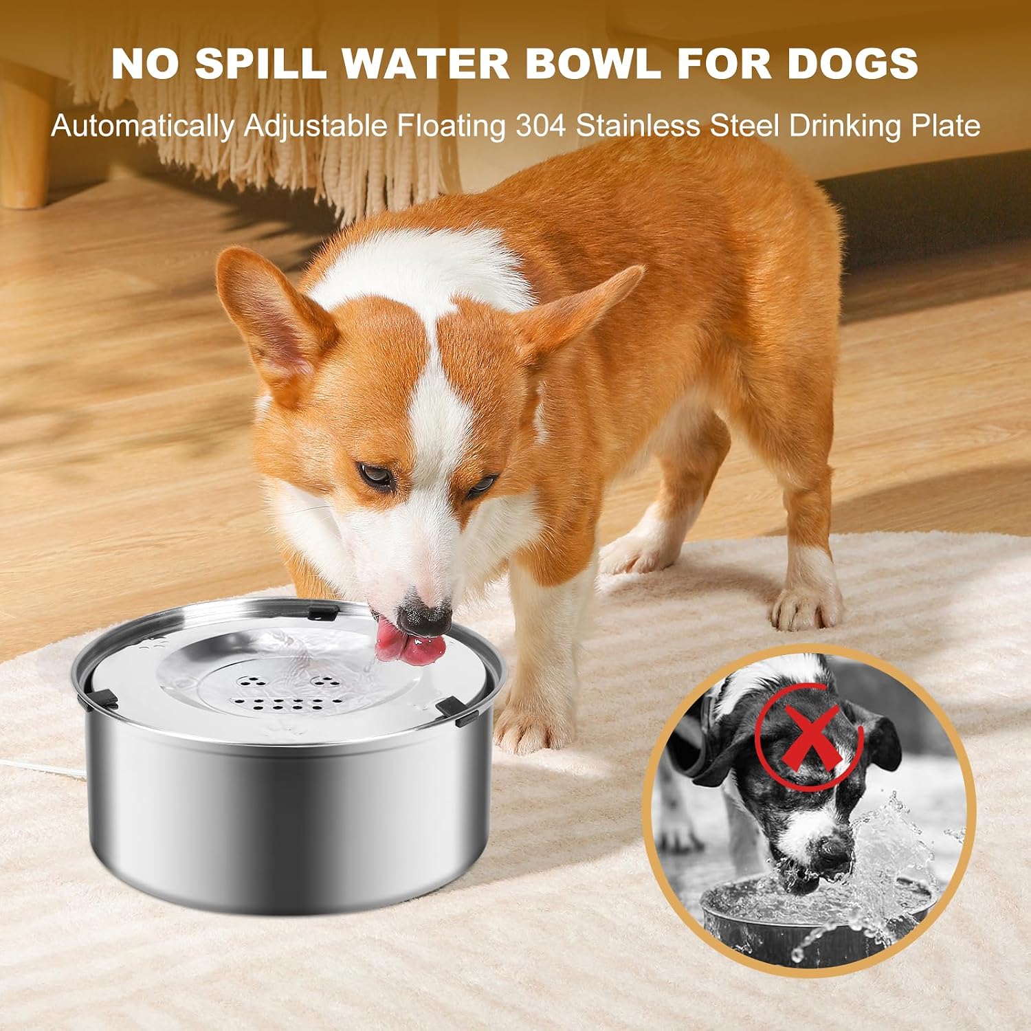 3L/101oz Dog Water Bowl No Spill, No Spill Water Bowl for Dogs|Spill Proof, Stainless Steel Slobber Stopper for Messy Drinkers, Small Medium & Large Dogs