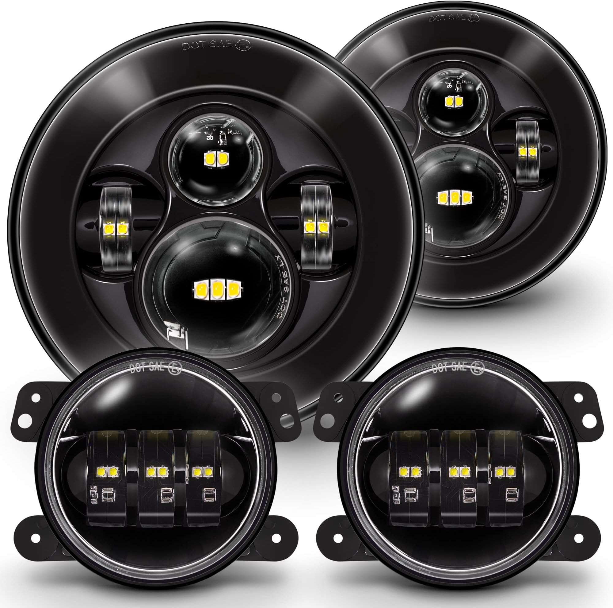 ONLINE LED STORE TRUE MODS 7-inch H6024 Headlights + 4-inch Fog Lights for Jeep Wrangler JK Unlimited JKU Accessories 2007-2018 [High/Low Sealed Beam]