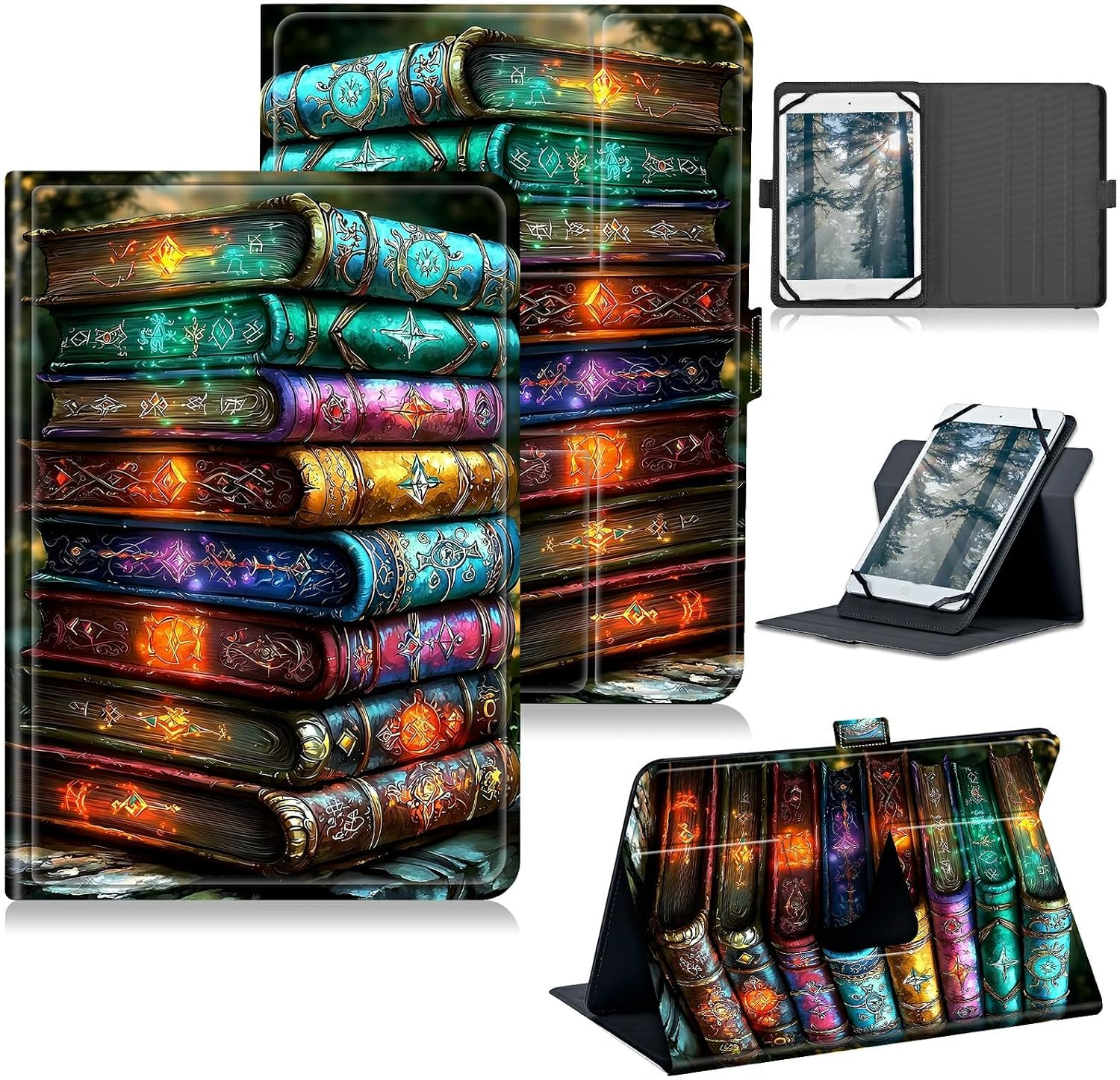 for Walmart Onn 8 Inch 2024 (Model:100135923) Universal Tablet Case, 360 Degree Rotating Kickstand Protective Stand Case with Multiple Viewing PU Leather Shell Case, Books Library
