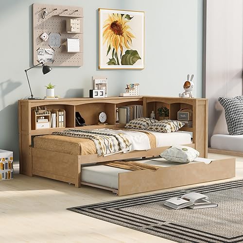 Miniatura 8 de LZ LEISURE ZONE Sofá cama de tamaño individual, cama de plataforma de madera con cajones, color blanco Blanco,Leche blanca