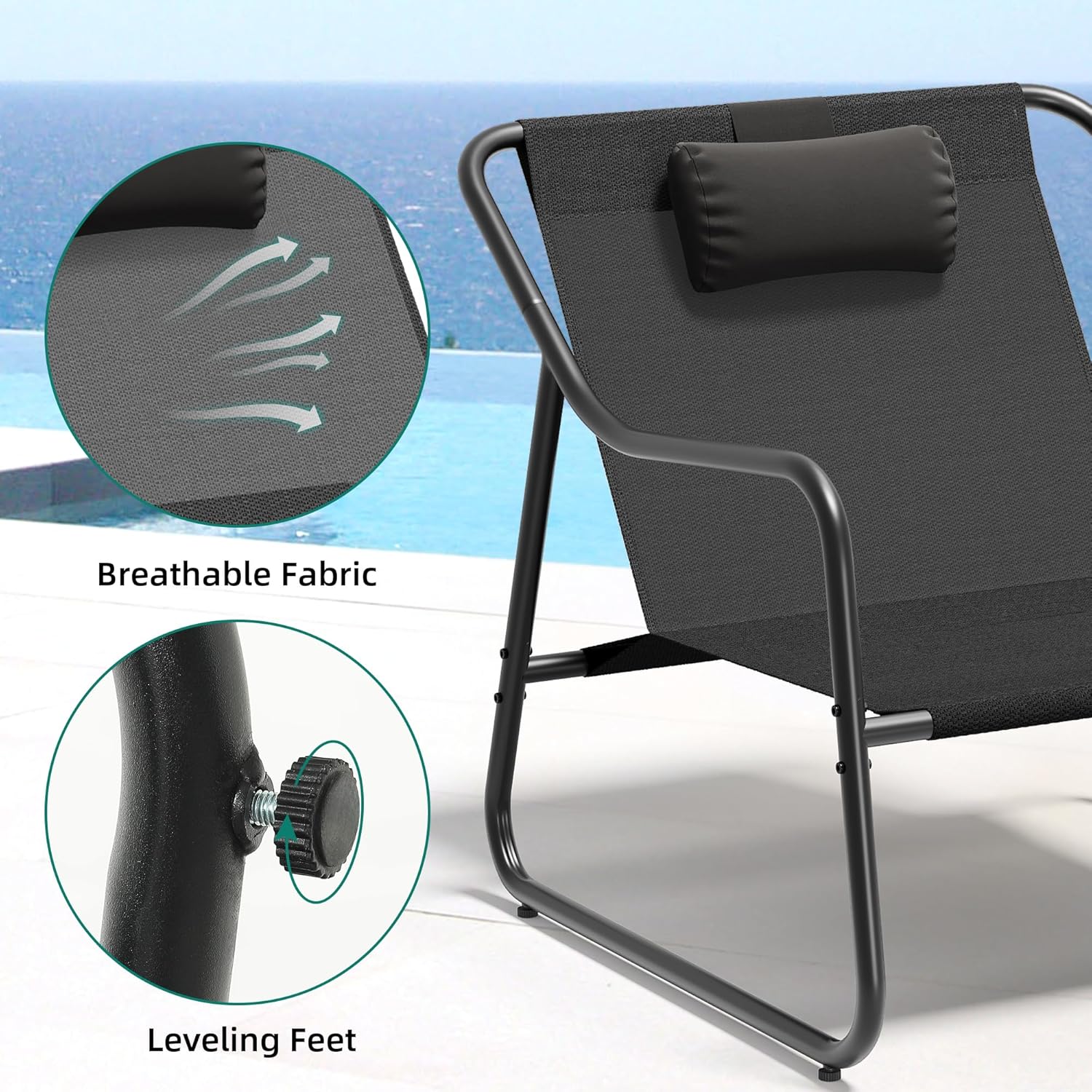 YITAHOME Patio Lounge Chair with Ottoman, Oversized Papasan Chair, Versatile Indoor/Outdoor Textilene Lounge with Metal Handrail and Footstool, Ideal for Living Room, Porch, Backyard or Garden